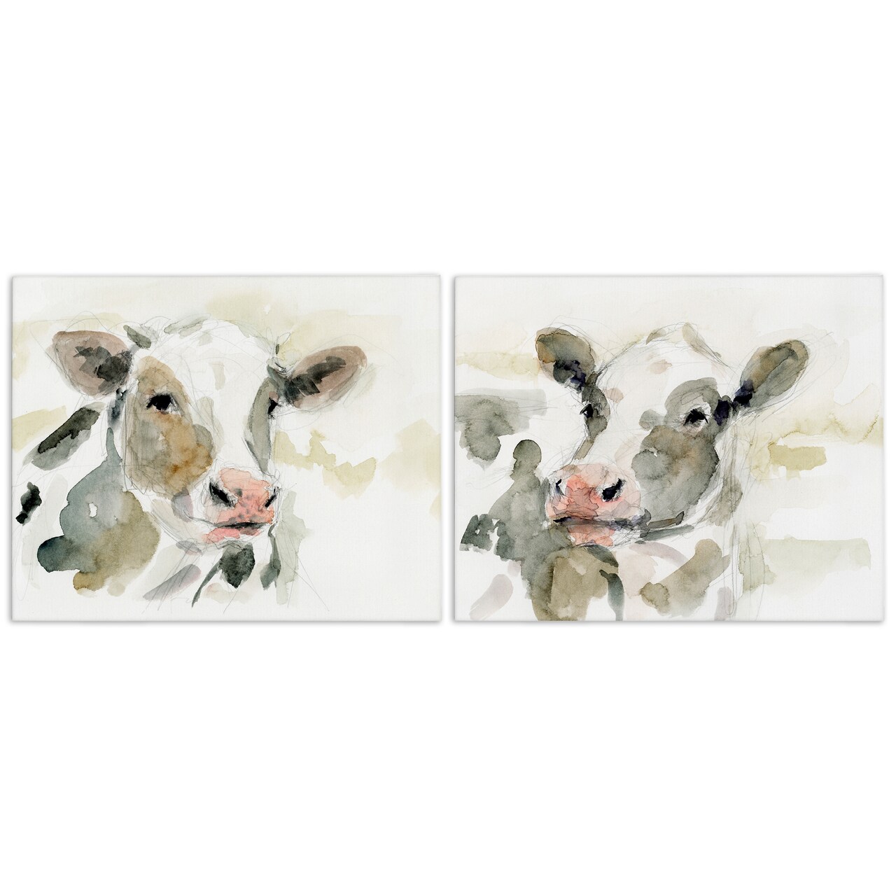 Stupell Industries Watercolor Holstein Farm Cows 2 pc Canvas Wall Art Set Design by Victoria Barnes